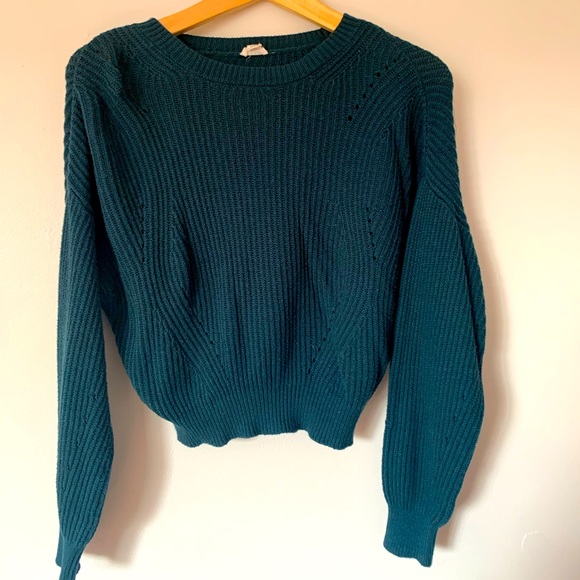 Navy blue cropped crew neck sweater - Picture 1 of 3